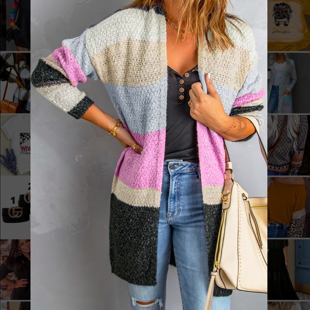 Pink Color Block Knit Cardigan